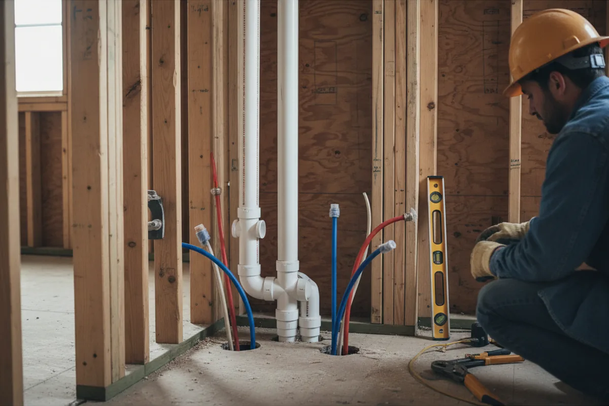 Drain and supply rough-in during Sump Pump Repair in Dover